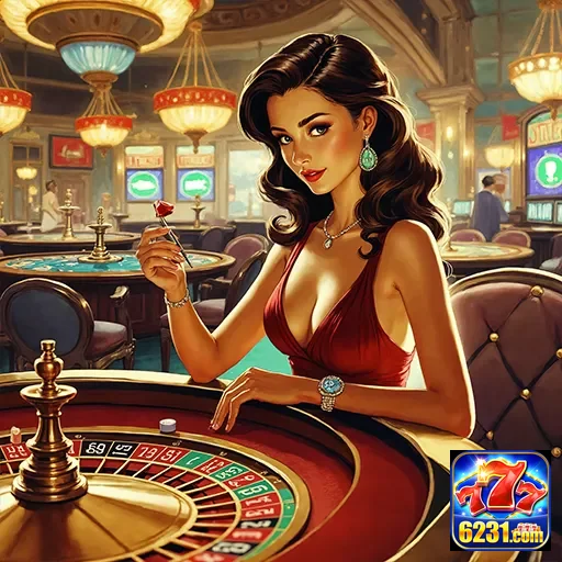 Mulher jogando roleta em cassino, imagem do site 6231.