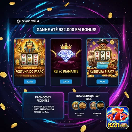 Imagem promocional do site 6231, destacando bônus em jogos.
